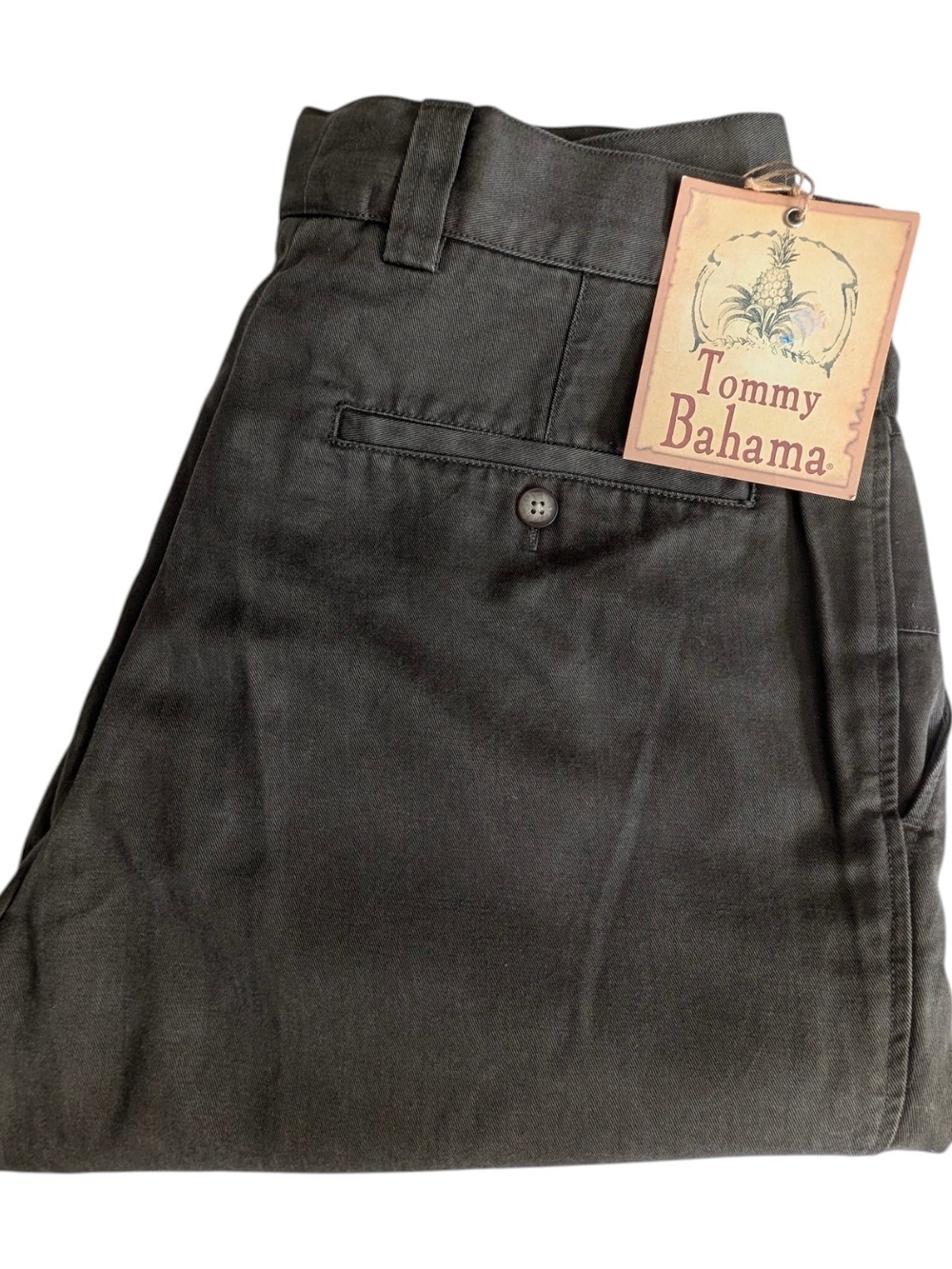 Tommy Bahama Slim Jim dark olive slacks are a casual, slim-fit flat- 33